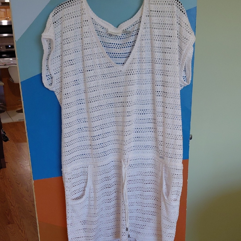 Calvin Klein Collection White Crochet Swim Coverup